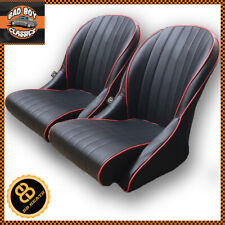 Pair Bb Vintage Classic Car Bucket Seats Black Red Piping Low Back Universal
