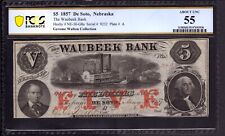 1857 5 Waubeek Bank De Soto Nebraska Obsolete Bank Note Pcgs B About Unc Au 55