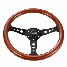 350mm 14 Flat Wooden Steering Wheel Wood Grain Brushed Spoke Universal Black