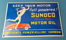 Vintage Sunoco Mercury Made Sign - Auto Gas Pump Plate Porcelain Motor Oil Sign