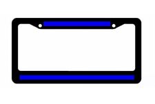 Reflective Thin Blue Line Support Police Black License Plate Frame Top N Bottom