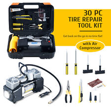 Omt 30pc Tire Repair Kit With Air Compressor For Raft Leaks Car Truck Bike Flats