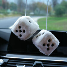 1 Pair Auto White Fuzzy Dice Front Car Plush Rearview Hanging Mirror Decors