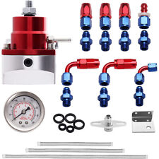 Universal Bluered Adjustable Fuel Pressure Regulator Kit Oil 0-100psi Gauge-6an