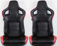 2 Tanaka Black Red Pvc Leather Racing Seat Dual Recliner Back Pocket Fits Vw