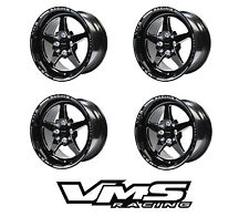 X4 Vms Racing Black 5-spoke Star 13x9 Wheels Rims Set Et0 Offset For Mazda Miata