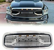 Front Grille For 2013-2018 Dodge Ram 1500 Chrome Big Horn Style With Led Lights
