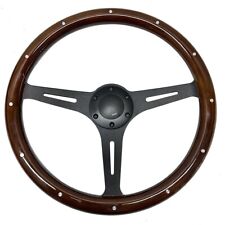 Hiwowsport 15 Wood Grain Black Sporke Steering Wheel 1.75 Dish Classic Riveted