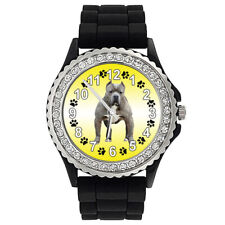 American Bully Dog Crystal Rhinestone Ladies Silicone Band Wrist Watch Sg021p