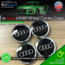 Audi 69mm Black Chrome Wheel Rim Center Hub Caps Emblem 4pc Set 4b0601170a