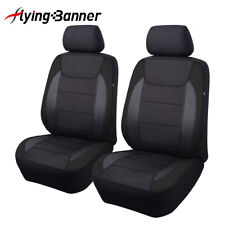 Universal Front Seat Covers Black Carbon Fiber Leather Fit Armrest Back Pocket