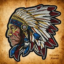 New Indian Chief Head Dress Large Embroidered Motorcycle Biker Iron On Patch