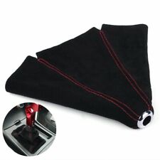 Genuine Leather Alcantara Suede Shift Knob Boot Cover Black With Red Stitches