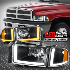 Switchback Dual L-led Drl For 94-02 Dodge Ram 1500-3500 Headlights Blackamber