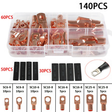 140pcs Battery Lugs Terminal Ring Connector Bare Copper Wire Gauge Sc6-25 Kit