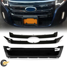Fit For 2011-14 Ford Edge Glossy Black Front Upper Center Lower Grille 3pcs