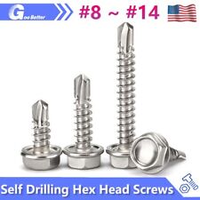 8-14 Stainless Steel 410 Hex Washer Head Self Drilling Sheet Metal Tek Screws