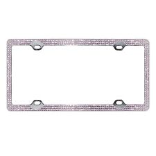 Crystal Pink Rhinestone 3 Row Metal Car License Plate Frame W Bling Caps