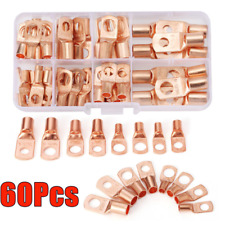 60pcs Battery Lugs Terminal Ring Connector Bare Copper Wire Gauge Sc6-25 Kit