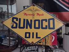 Sunoco Mercury Motor Oil 16 Heavy Duty Porcelain Metal Advertising Sign