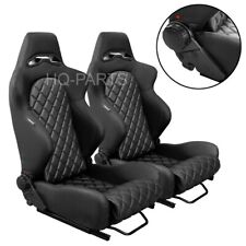 2 X Tanaka All Black Pvc Leather Racing Seats Reclinable Diamond Stitch For Vw