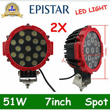 2x 7inch 51w Round Led Work Lights Lamp Spot Offroad Boat Atv Suv Truck Red 96w