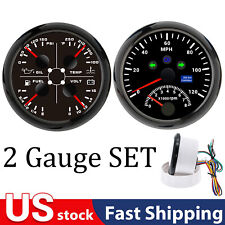 2 Gauge Set 85mm Gps Speedometer 0-120mph Wtacho 85mm 4 In 1 Gauge Us Stock