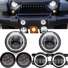 For Jeep Wrangler Jk 07-17 7 Halo Led Headlight Fog Light Turn Lights Combo Kit