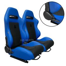 Pair Tanaka Blue Pvc Leather Black Suede Racing Seats Fits Ford All Mustang