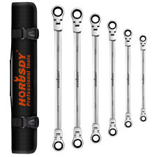 6pc Flex-head Double Box End Ratcheting Wrenches Extra Long Metric Universal New