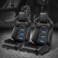 Pair Of Universal Black Vinyl Blue Stitching Reclinable Racing Seats W Sliders