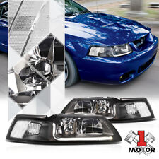 Black Housing Headlight Led Drl Clear Signal Reflector For 99-04 Ford Mustang
