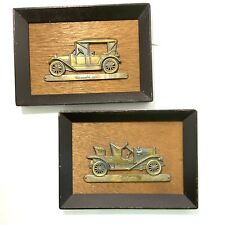 2 Vtg Framed Brass Wall Hangings Plaques 1908 Buick 1913 Chevrolet Automobile