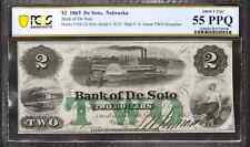 1863 2 Bank Of De Soto Nebraska Obsolete Note Green Overprint Pcgs B Au 55 Ppq