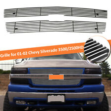 Fits 01-02 Chevy Silverado 2500hd3500 Chrome Billet Grille Grill Insert Combo
