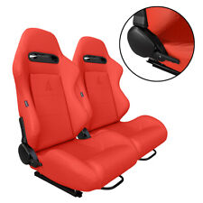 2 X Tanaka Red Pvc Leather Racing Seats Reclinable Sliders Fits For Vw