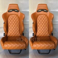 2 X Tanaka Tan Pvc Leather Racing Seats Reclinable Diamond Stitch For Vw