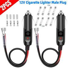 2pack 12v Car Fused Cigarette Lighter Male Power Plug Adapter W Leads Led Light