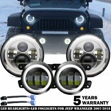 For Jeep Wrangler Jk 7 Headlights High Low Beam Led Halo Fog Light Super White
