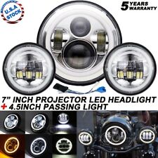 Chrome 7 Led Projector Headlight 4.5 Fog Light For Harley Touring Motorcycle