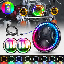 7 Rgb Led Halo Headlight Projector 4.5 Fog Passing Brackets For Motorcycle