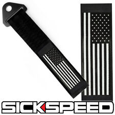 Black American Flag High Strength Racing Tow Strap Front Rear Tow Hook Stars