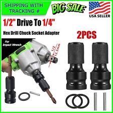 2pcs 12 Drive To 14 Socket Adapter For Impact Wrench Hex Drill Chuck Convert