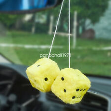1 Pair Auto Yellow Fuzzy Dice Front Car Plush Hanging Rearview Mirror Decors