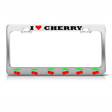 I Love Cherries Chrome Metal License Plate Frame Cherry Cute Girly Tag Border