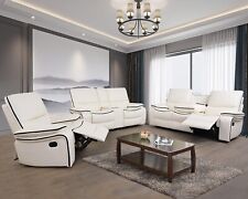 New Modern Off-white Leather 3pc Sofa Set - Comfortable 5 Seats Recline