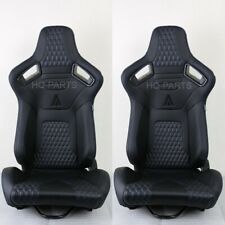2 X Tanaka Premium Black Carbon Pvc Leather Racing Seats Blue Stitch Fits Vw
