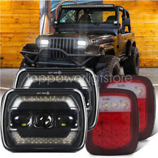 4pcs Combo For Jeep Wrangler Yj 1987 To 1995 Tail Lights 5x7 Led Headlights