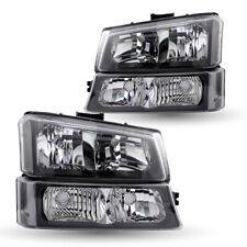 For 03-06 Chevy Silverado Avalanche Black Housing Clear Headlights Bumper Lamps