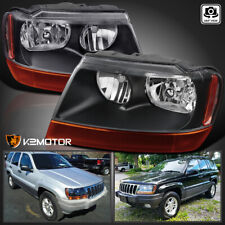 Black Fits 1999-2004 Jeep Grand Cherokee Headlights Replacement Lamps Leftright